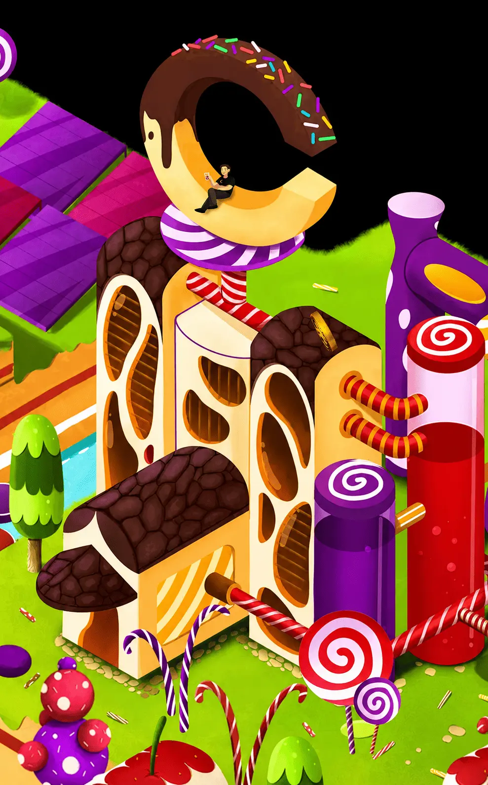 Wonderland donut factory scene