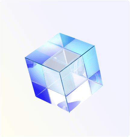 A transparent, blue, 3D cube
